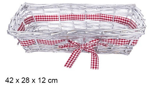[107499] Silver wicker tray with Christmas bow 42x28 cm