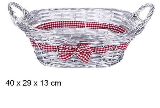 [107503] Silver oval Christmas basket with bow 40x29 cm  
