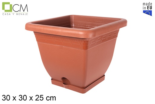 [102976] Pot de fleurs carré avec soucoupe 30 cm