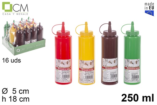 [102791] Bottiglia di salsa di plastica con coperchio colori assortiti 250 ml