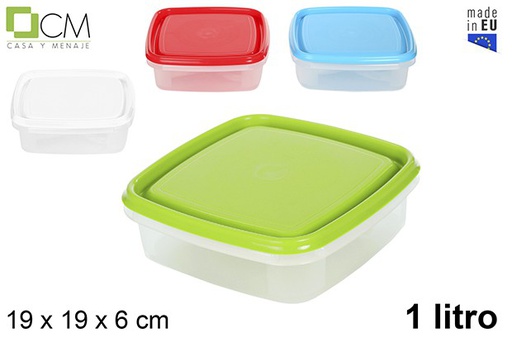 [102897] Boîte à lunch carrée avec couvercle couleurs assorties 1 l.