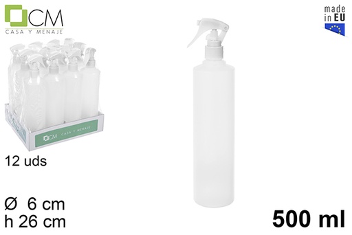 [107447] Garrafa de plástico branco com pulverizador 500 ml