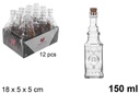 Botella cristal cuadrada tapón corcho 150 ml