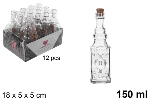 [104497] Bottiglia vetro quadrata con tappo sughero 150 ml  