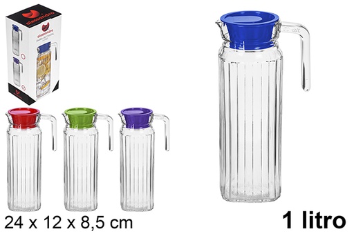 [105977] Glass water jug ​​with lid assorted colors 1 l.