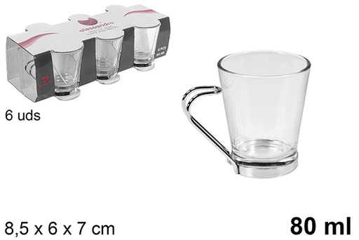 [105625] Tazzina caffè in vetro con manico in metallo 80 ml