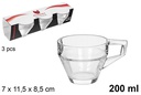 Pack 3 taza cristal café con leche 200 ml
