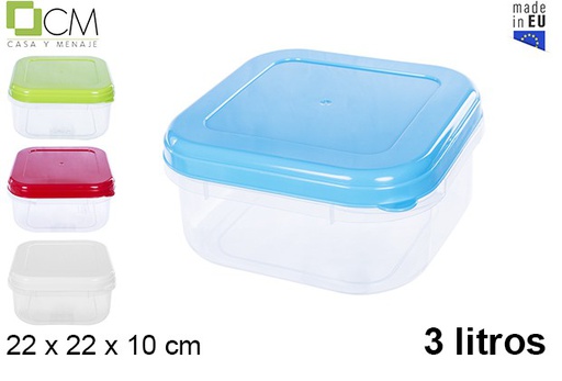 [107246] Lancheira quadrada com tampa cores sortidas 3 l.