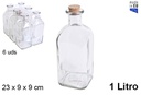 Botella cristal frasca natural tapón corcho 1 l.