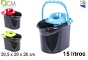 Cubo plástico rectangular negro con escurridor color 15 l.