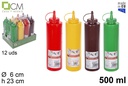 Bote plástico salsa con tapa colores surtidos 500 ml