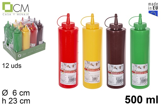[102774] Garrafa de molho de plástico com tampa cores sortidas 500 ml