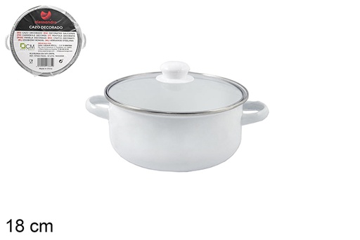 [107664] White pot with glass lid 18 cm