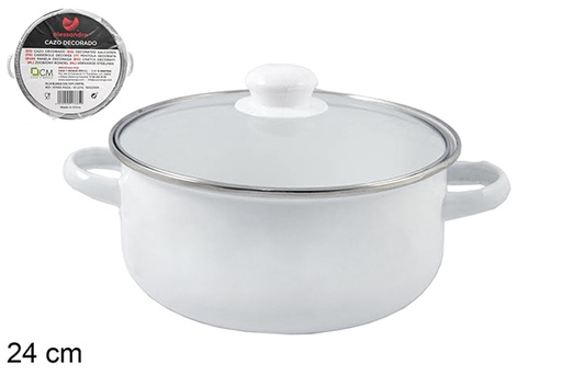 [107667] White pot with glass lid 24 cm