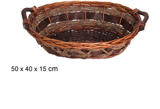 [107521] Panier ovale intérieur vert acajou 50x40 cm