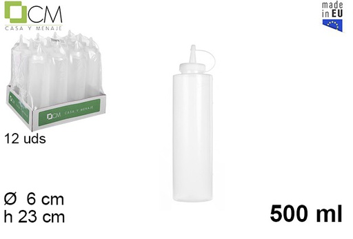 [102770] Bottiglia per salse in plastica trasparente con coperchio 500 ml
