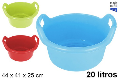 [202790] Round plastic basin with handle assorted colors 20 l.