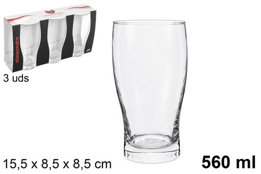 [106183] Pack 3 bicchieri da birra in vetro da 560 ml