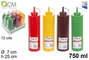 Bote plástico salsa con tapa colores surtidos 750 ml