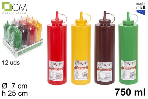 [102773] Bottiglia di salsa di plastica con coperchio colori assortiti 750 ml