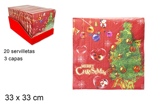 [107676] Pack 20 serviettes 3 épaisseurs décorées Noël 33 cm