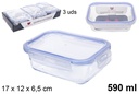 Fiambrera cristal rectangular tapa hermética 590 ml