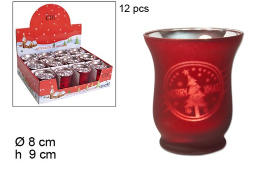 [107531] Portavelas rojo decorado navidad 8cm