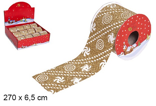 [107610] Cinta Navidad oro decorada 270x6,5 cm
