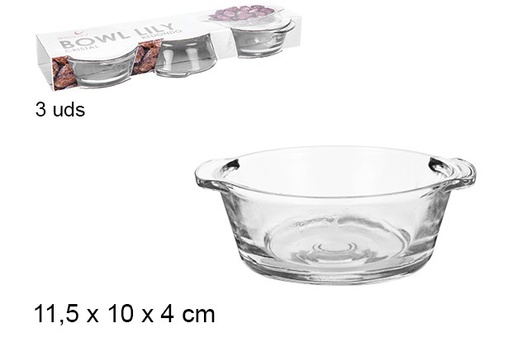 [107824] Pack 3 bols ronds en verre Lily