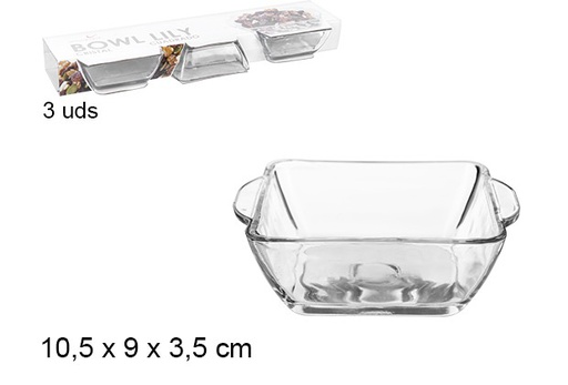 [107825] Pack 3 bols carrés en verre Lily