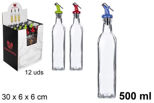 [107970] Oliera quadrata di vetro con dosatore antigoccia di acciaio 500 ml