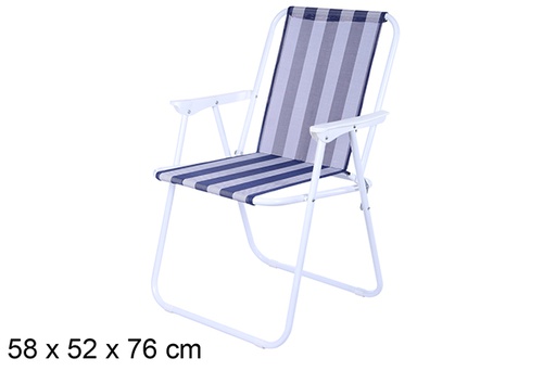 [108626] Chaise de plage pliante Fibreline rayures bleu/blanc 58x52 cm