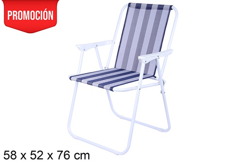 [108626] Chaise de plage pliante Fibreline rayures bleu/blanc 58x52 cm
