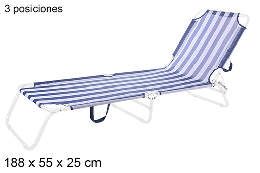 [108633] Tumbona plegable 3 posiciones textilene rayas azul/blanco 188x55x25cm