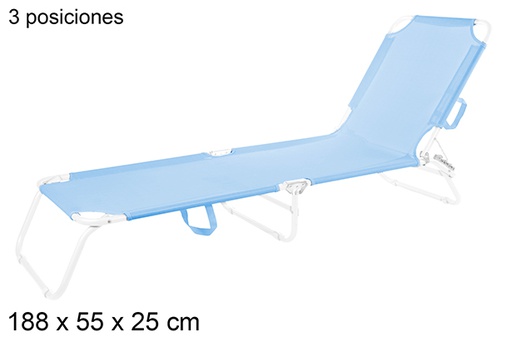 [108634] Chaise longue pliante 3 positions en textilène bleu 188x55 cm