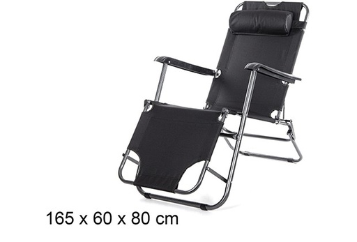 [108637] Cadeira de praia dobrável Oxford preta 165x60 cm