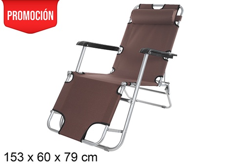 [108638] Brown Oxford folding beach lounger 153x60 cm
