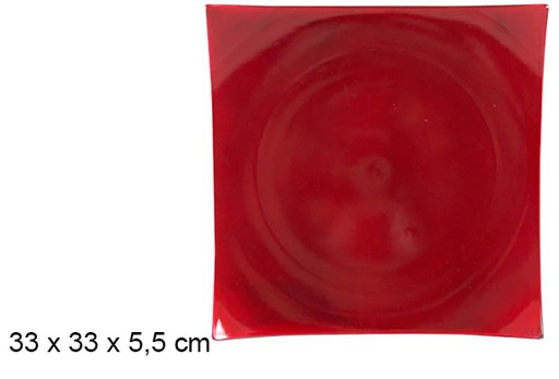 [107590] Centro mesa cristal cuadrado rojo 33 cm