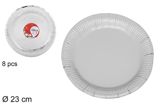 [107556] Pack 8 assiettes en carton argentées de Noël 23 cm