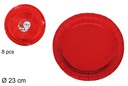 Pack 8 platos papel Navidad rojo 23 cm
