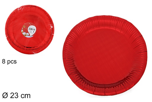 [107557] Pack 8 piatto di carta di Natale rosso 23 cm 