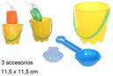 Colorful beach bucket with 3 accessories