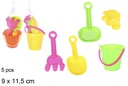 Colorful beach bucket with 5 accessories