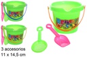 Colorful beach bucket with 3 accessories