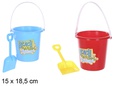 Colorful beach bucket with shovel 15x18,5 cm