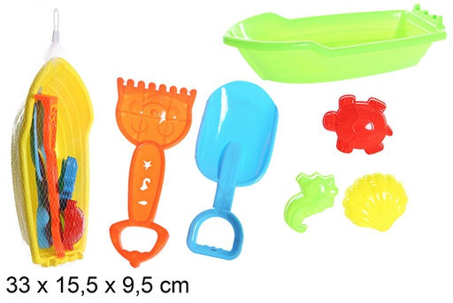 [108579] Bateau de plage coloré avec 6 accessoires