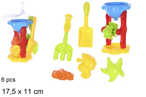 [108582] Colorful beach bucket with 6 accessories
