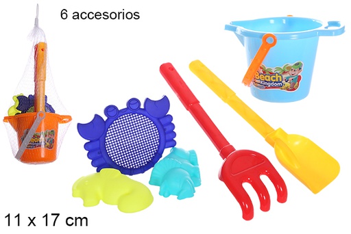 [108583] Colorful beach bucket with 6 accessories