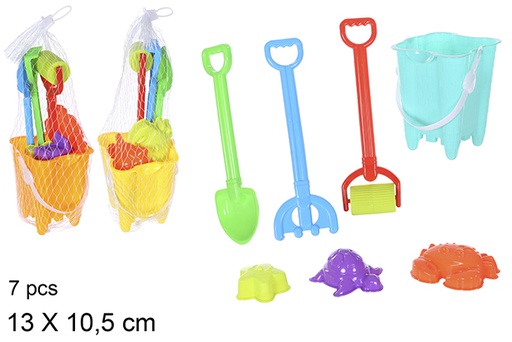 [108586] Colorful beach bucket with 7 accessories