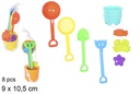 Colorful beach bucket with 8 accessories